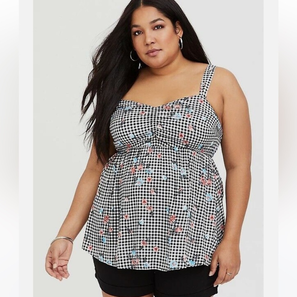 TORRID GINGHAM FLORAL BABYDOLL CAMISOLE ~ SIZE 1, 14/16, 1X ~ NWT